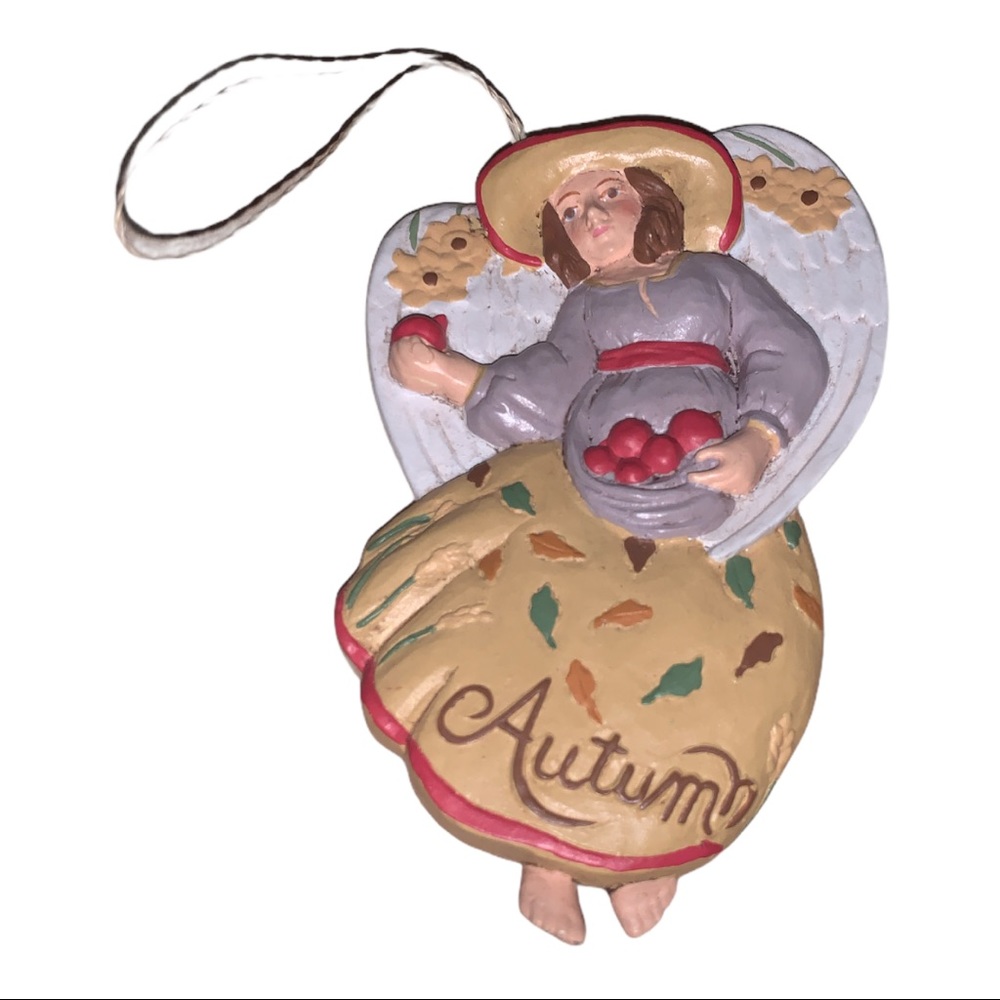 5/$25 NEW Vintage Autumn Christmas Angel Ornament Wood Hand Painted